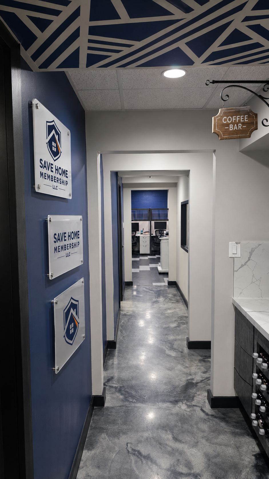 Hallway leading through Save Home Membership office
