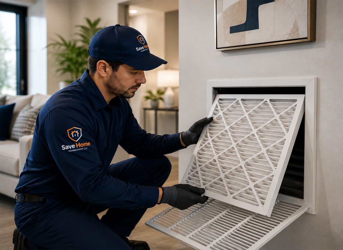 HVAC air filter replacement in a Houston home